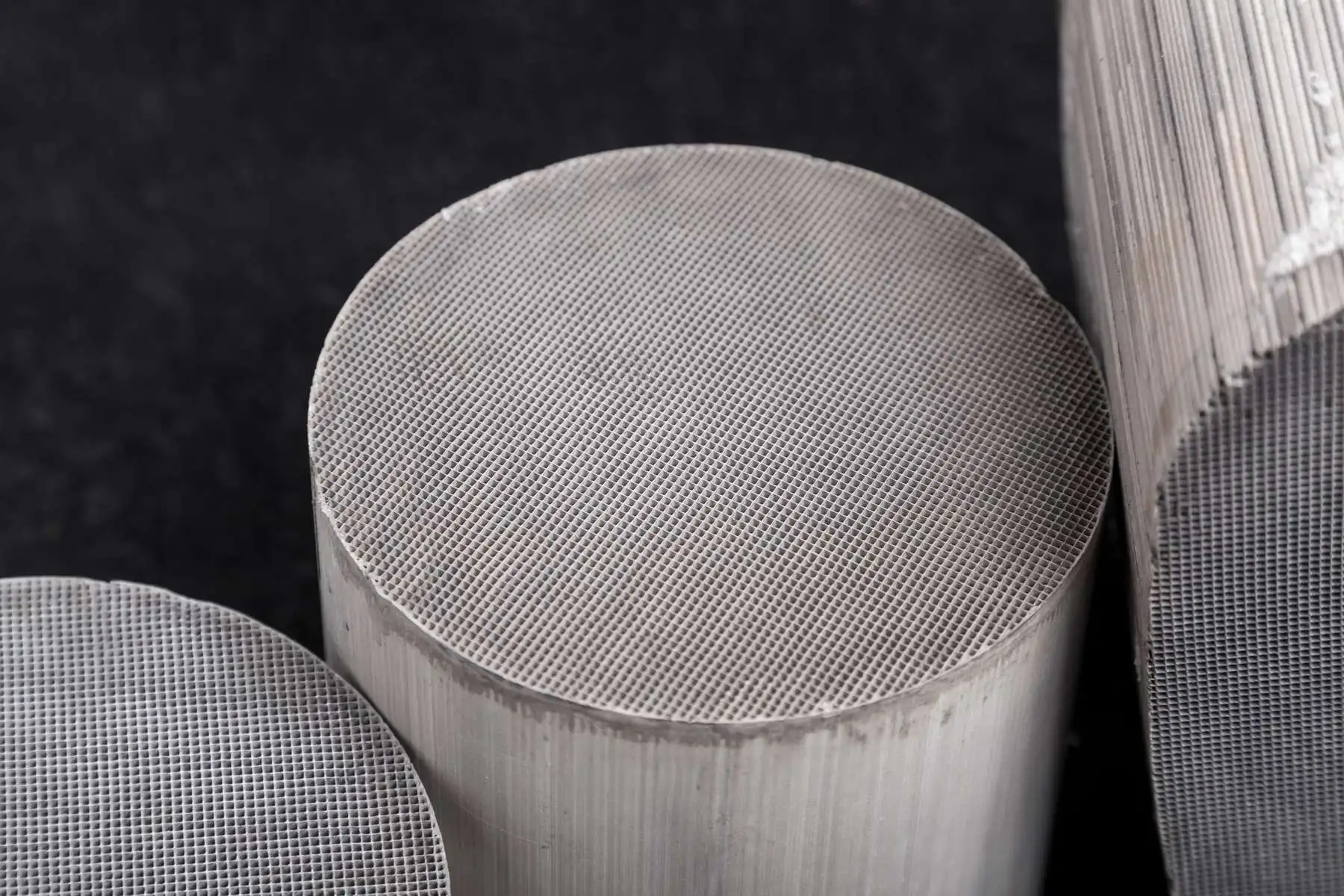 Ceramic honeycomb catalyst cores removed from catalytic converters